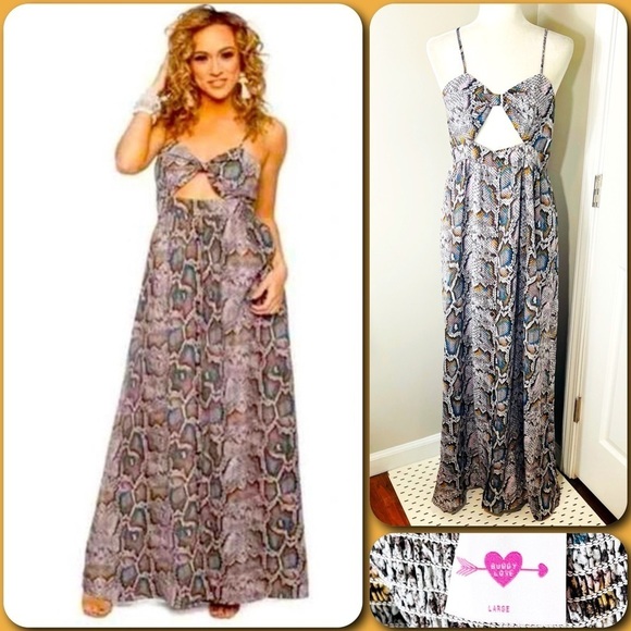 BUDDY LOVE Multi-Color Snakeskin Print Cut-Out Maxi Dress - LARGE - Picture 1 of 10